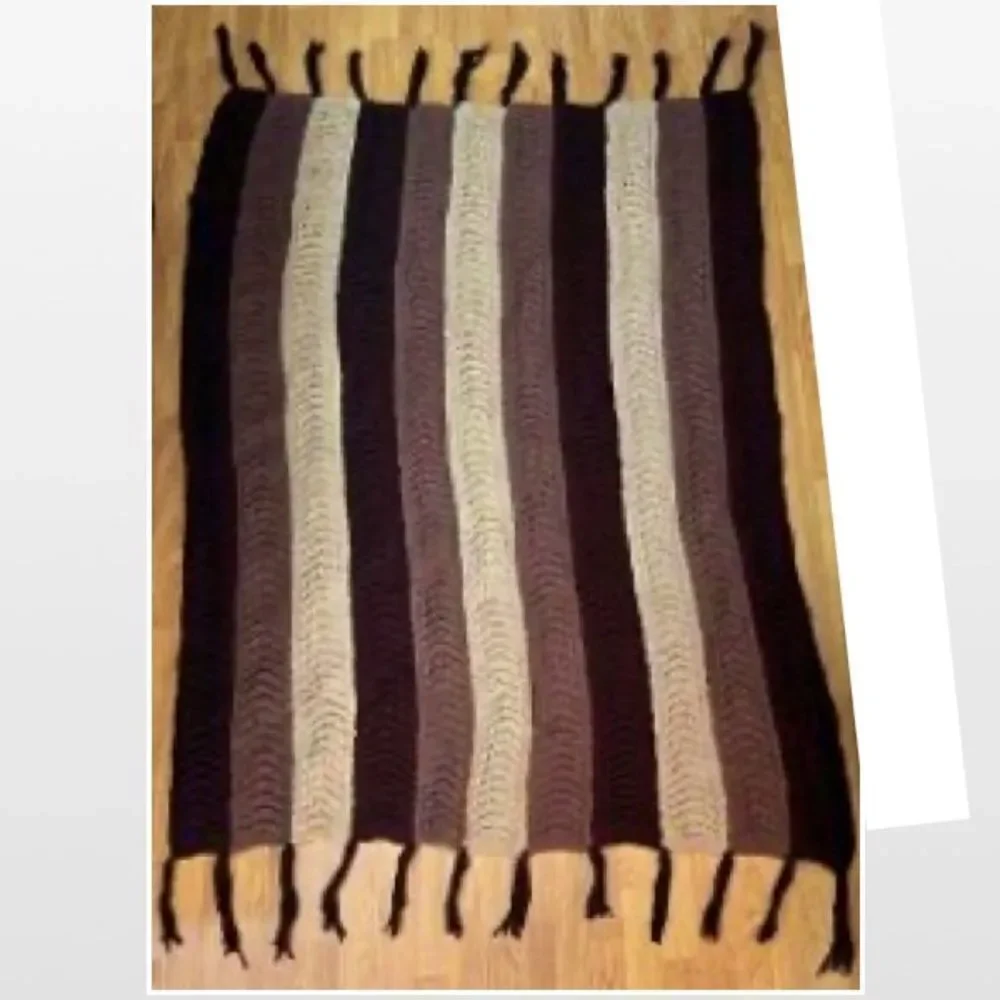 Vintage Hand Crochet Striped Home Blanket